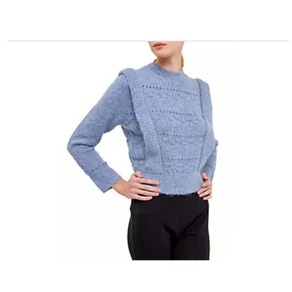 Endless rose Size L NWT BLUE CHUNKY WOOL KNIT DETAILED SWEATER $100